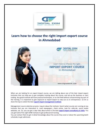 Learn how to choose the right import export course in Ahmedabad