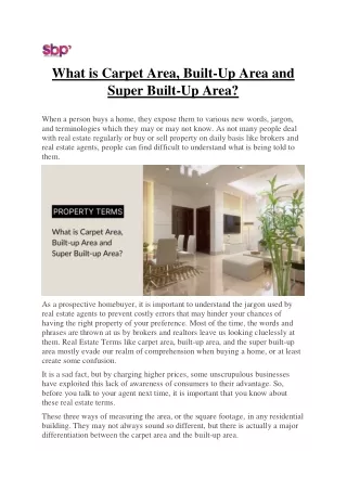 what is carpet area built up area and super built