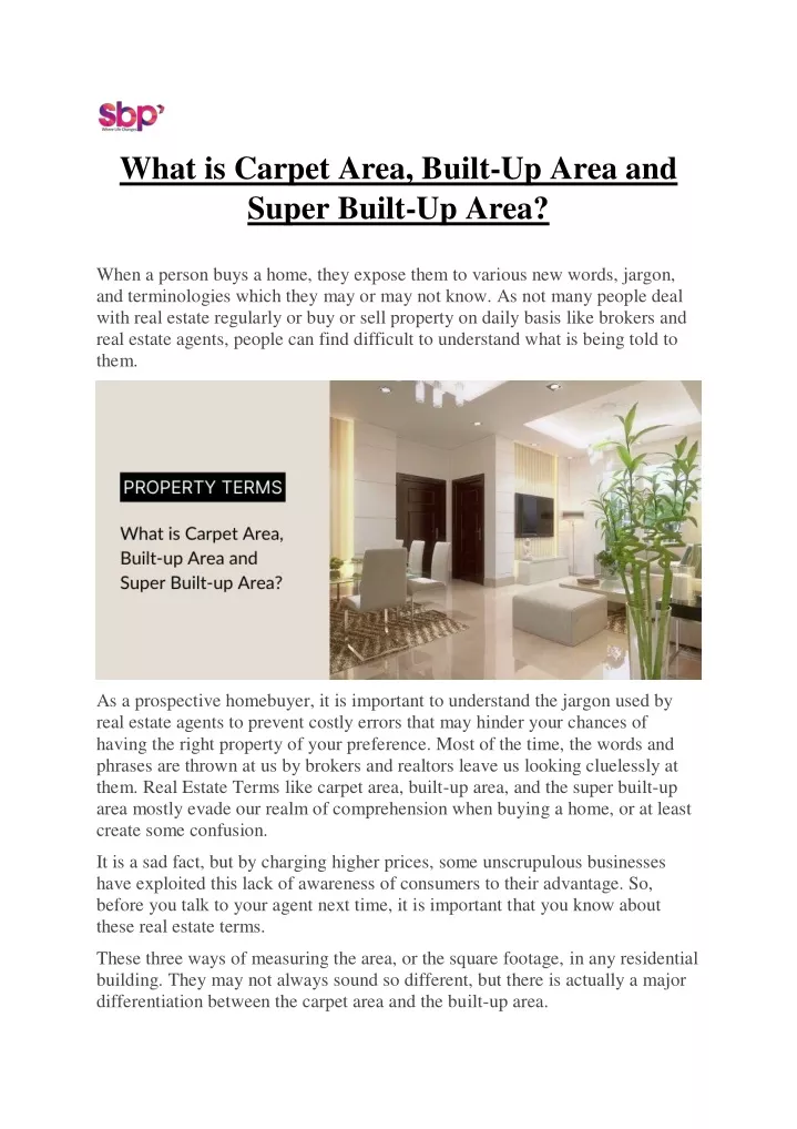 what is carpet area built up area and super built