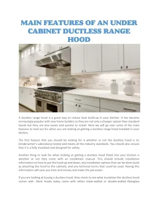 main features of an under cabinet ductless range