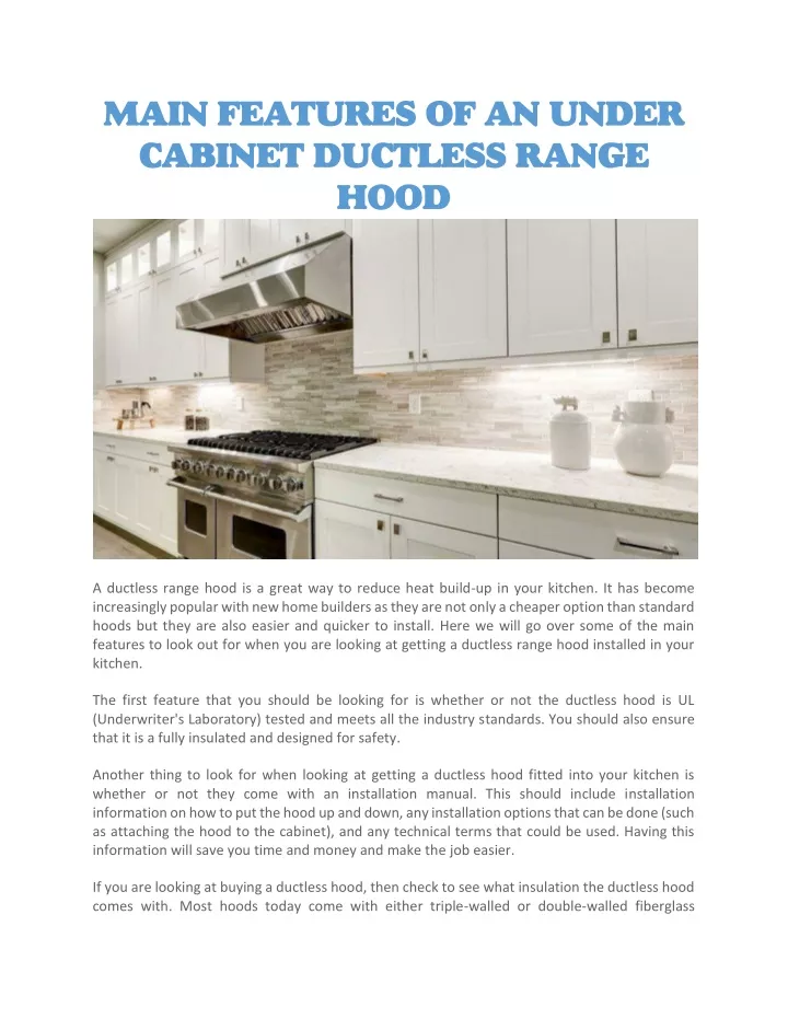 main features of an under cabinet ductless range
