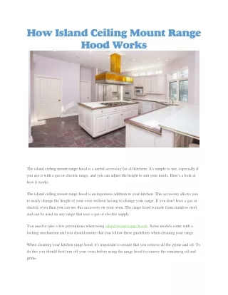 Island ceiling mount range hoods