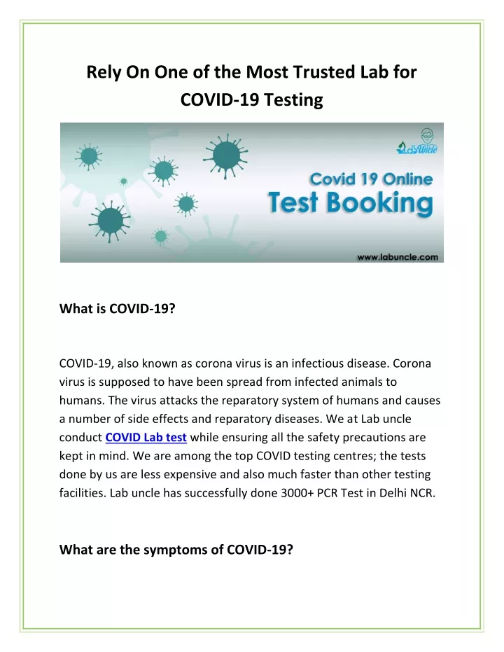 rely on one of the most trusted lab for covid
