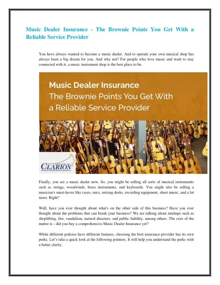 music dealer insurance the brownie points