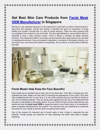 Get Best Skin Care Products from Facial Mask OEM Manufacturer in Singapore