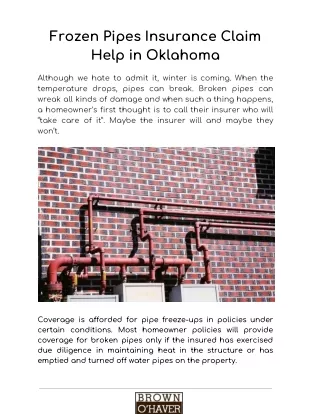 Frozen Pipes Insurance Claim Help in Oklahoma