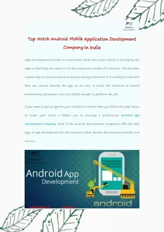 Top Notch Android Mobile Application Development Company In India