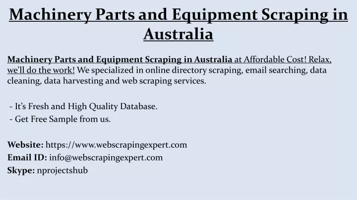 machinery parts and equipment scraping in australia
