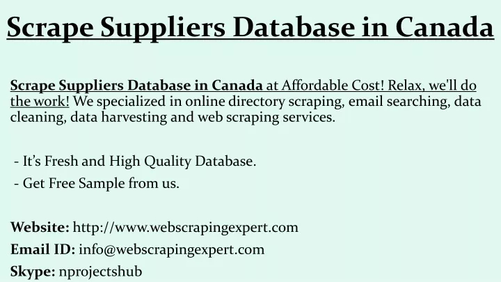 scrape suppliers database in canada