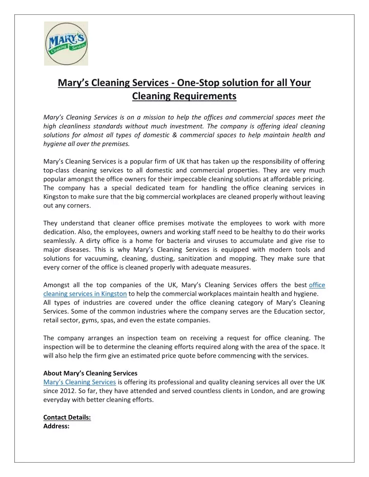 mary s cleaning services one stop solution