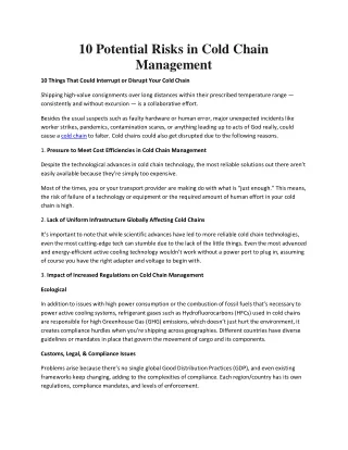 10 potential risks in cold chain management