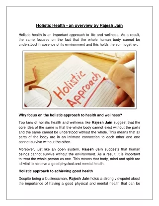 Holistic Health - an overview by Rajesh Jain