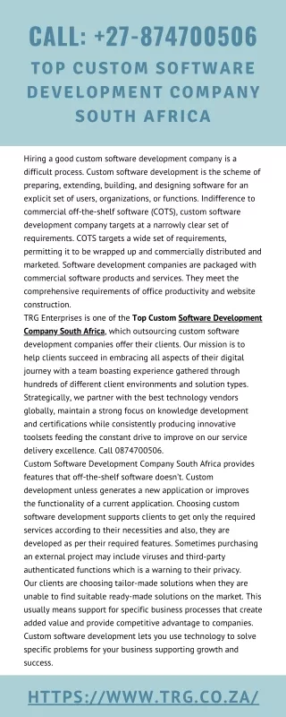 call 27 874700506 top custom software development