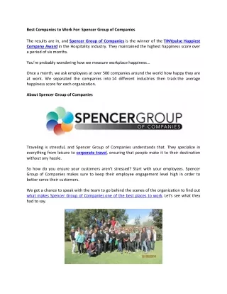 Best Companies to Work For: Spencer Group of Companies