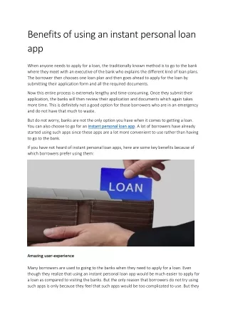 Benefits of using an instant personal loan app