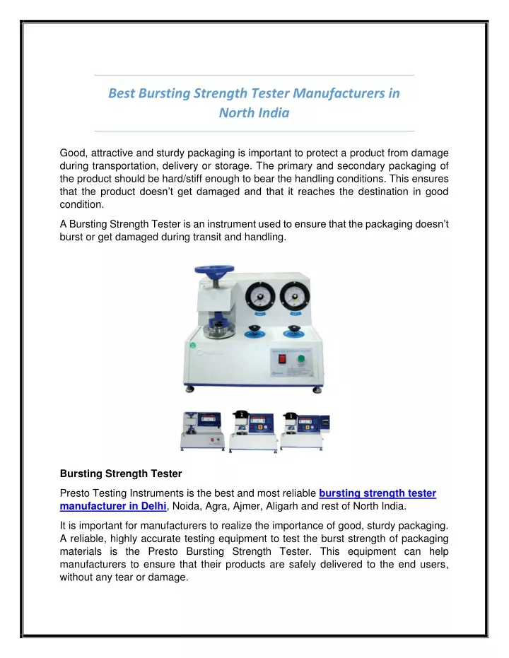 best bursting strength tester manufacturers