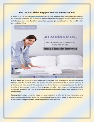 Hire The Most Skilled Singaporean Maids From Maids R Us