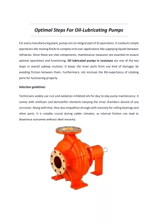optimal steps for oil lubricating pumps