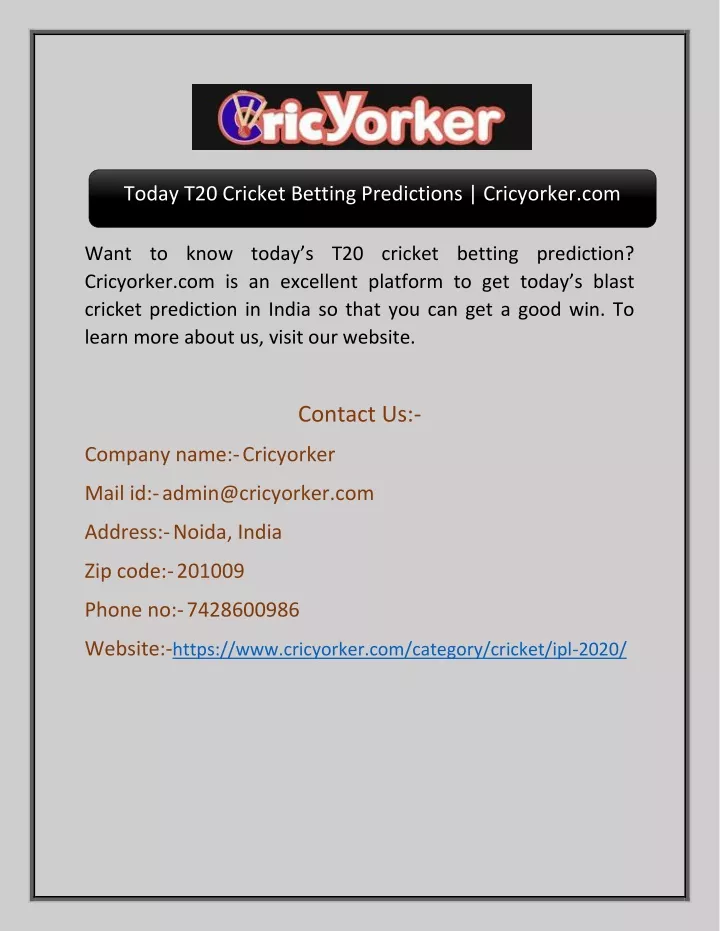 today t20 cricket betting predictions cricyorker