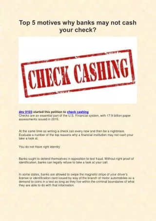 top 5 motives why banks may not cash your check