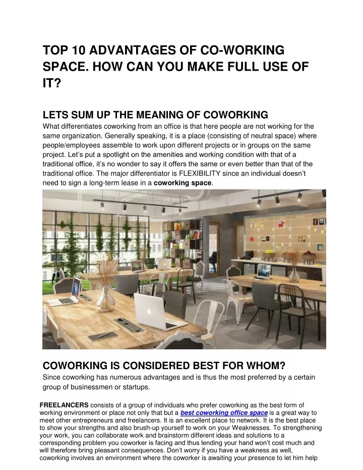 top 10 advantages of co working space