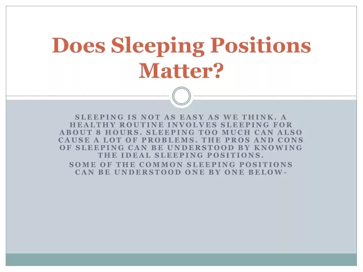 does sleeping positions matter