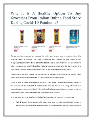 Why It Is A Healthy Option To Buy Groceries From Italian Online Food Store During Covid-19 Pandemic?