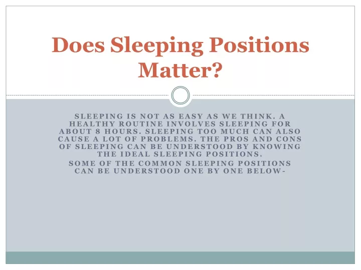 does sleeping positions matter