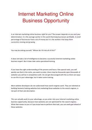 Internet Marketing Online Business Opportunity