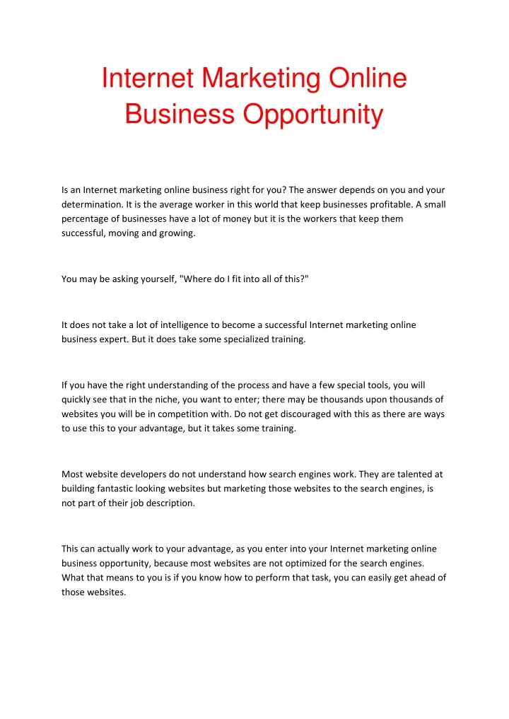 internet marketing online business opportunity