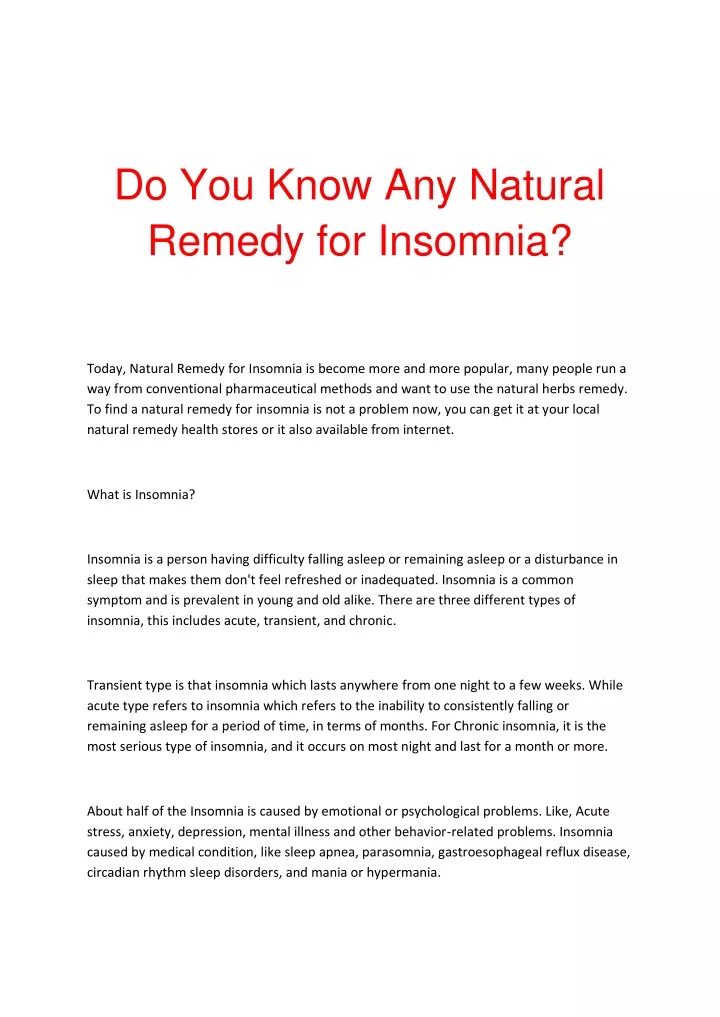 do you know any natural remedy for insomnia