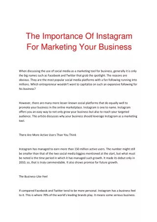 The Importance Of Instagram For Marketing Your Business