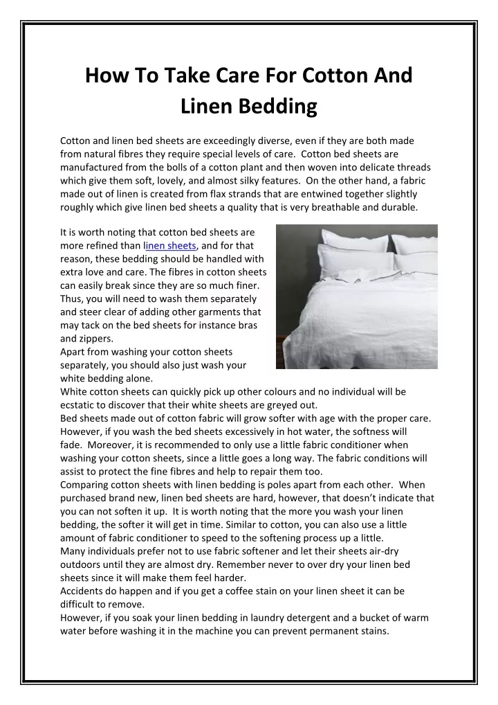 how to take care for cotton and linen bedding