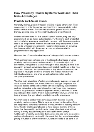 how proximity reader systems work and their main