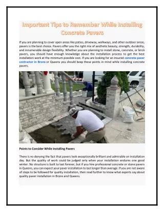 Important Tips to Remember While Installing Concrete Pavers