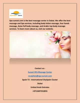 Massage and Spa Service Dubai | Spa-sunset.com