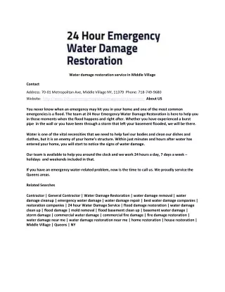 Water damage restoration service in Middle Village