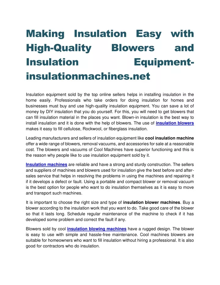 making insulation easy with high quality blowers