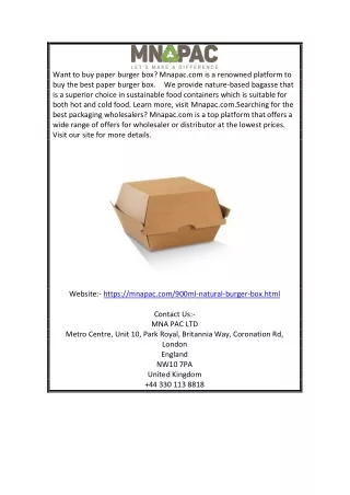 Paper Burger Box | Mnapac.com