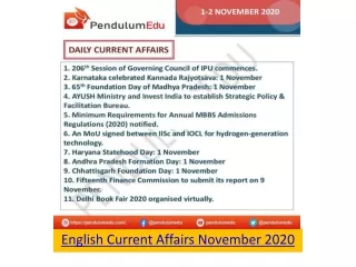 Read Daily English Current Affairs and Download English Current Affairs PDF by PendulumEdu.