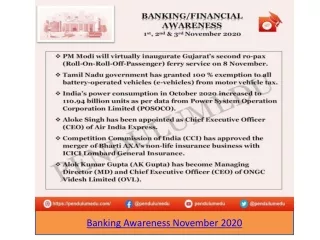 Download Latest 1 to 7 Nov 2020 Banking Awareness and financial Awareness PDF File For all Banking Exam Like SBI, IBPS,