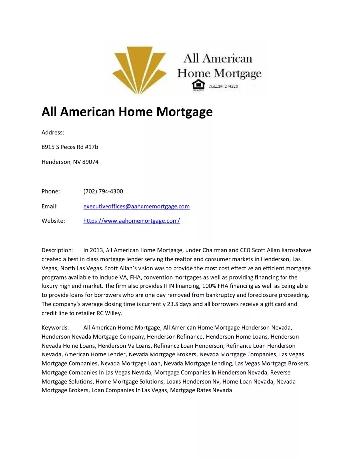 all american home mortgage
