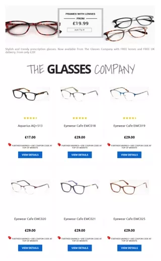 Frames with Lenses from £20 at The Glasses Company