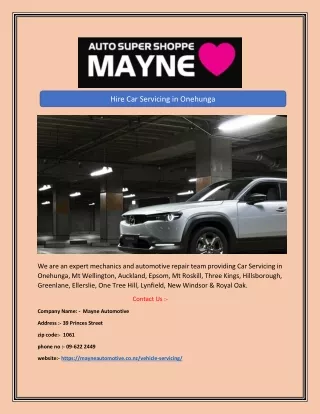 hire car servicing in onehunga