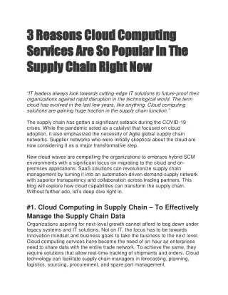 Three Reasons Cloud Computing Services Are So Popular In The Supply Chain Right Now