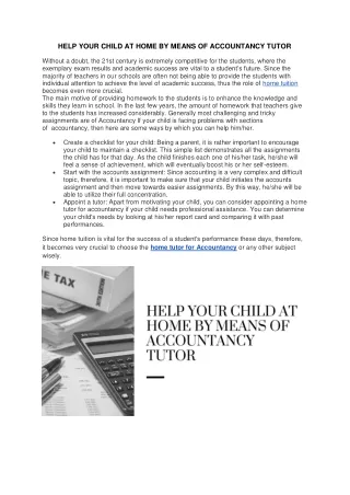 help your child at home by means of accountancy