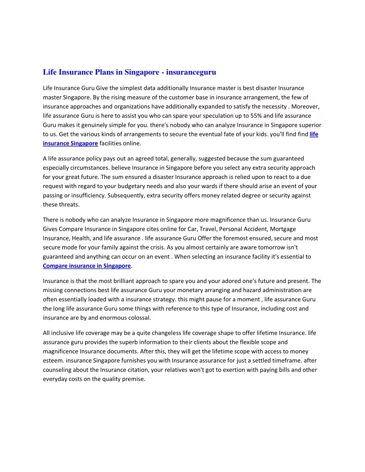 life insurance plans in singapore insuranceguru