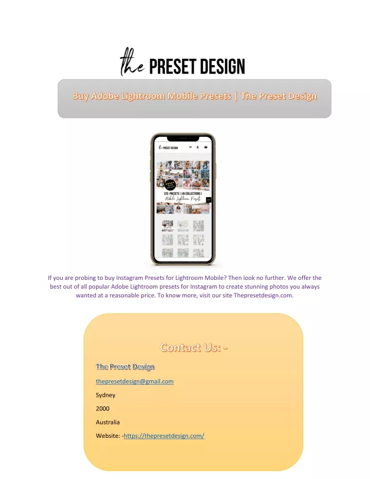 if you are probing to buy instagram presets