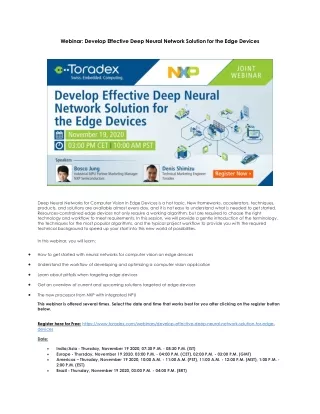 Webinar: Develop Effective Deep Neural Network Solution for the Edge Devices