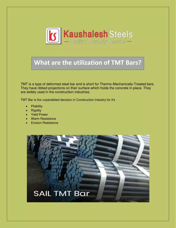what are the utilization of tmt bars